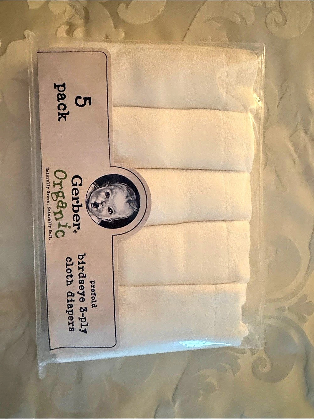 Gerber Organic Birdseye 3-Ply Prefold Cloth Diapers 5-Pack White